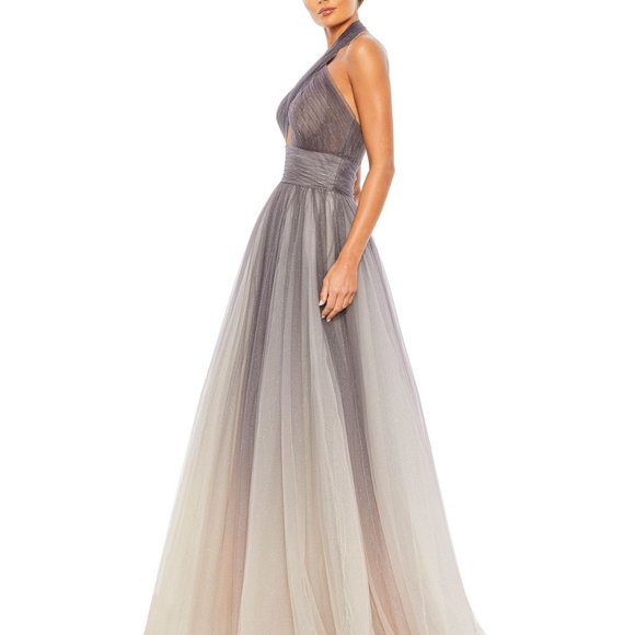 NWT MAC DUGGAL GLITTER HALTER NECK LONG GOWN PURPLE OMBRE 20376 $398‎ - Picture 7 of 8